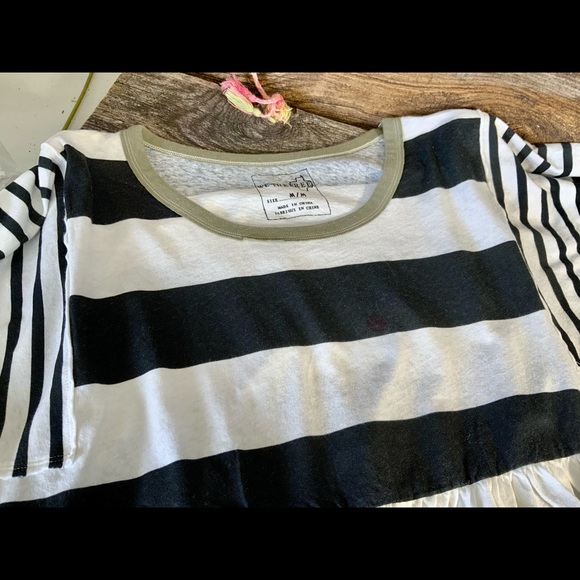 Free People We The Free size M Black White Stripe with peplum Top - Picture 5 of 7